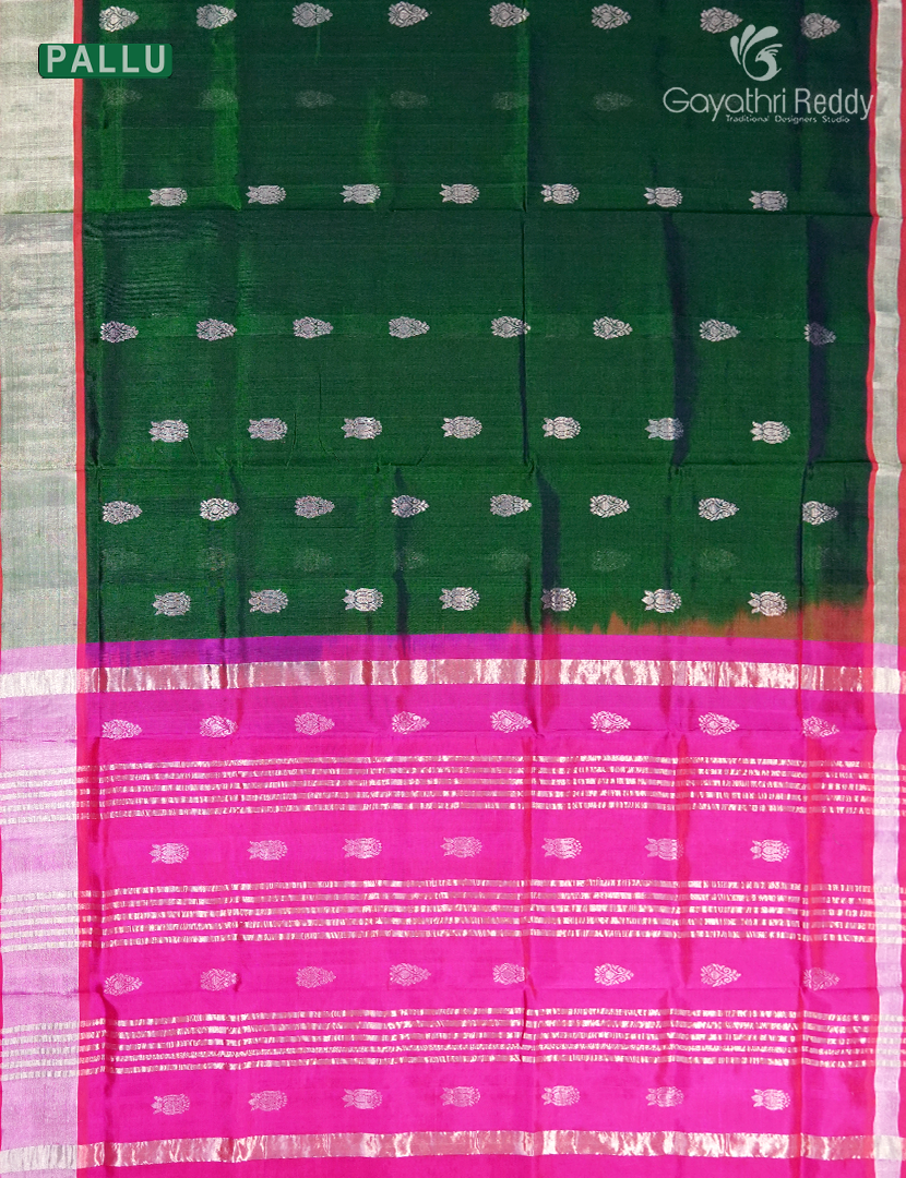 Pure Arani Sico Saree in Deep Bottle green and Hot Pink