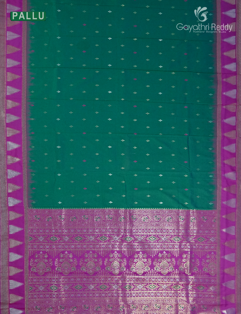 Semi Kanchipuran Silk Saree in Bottle Green and Magenta