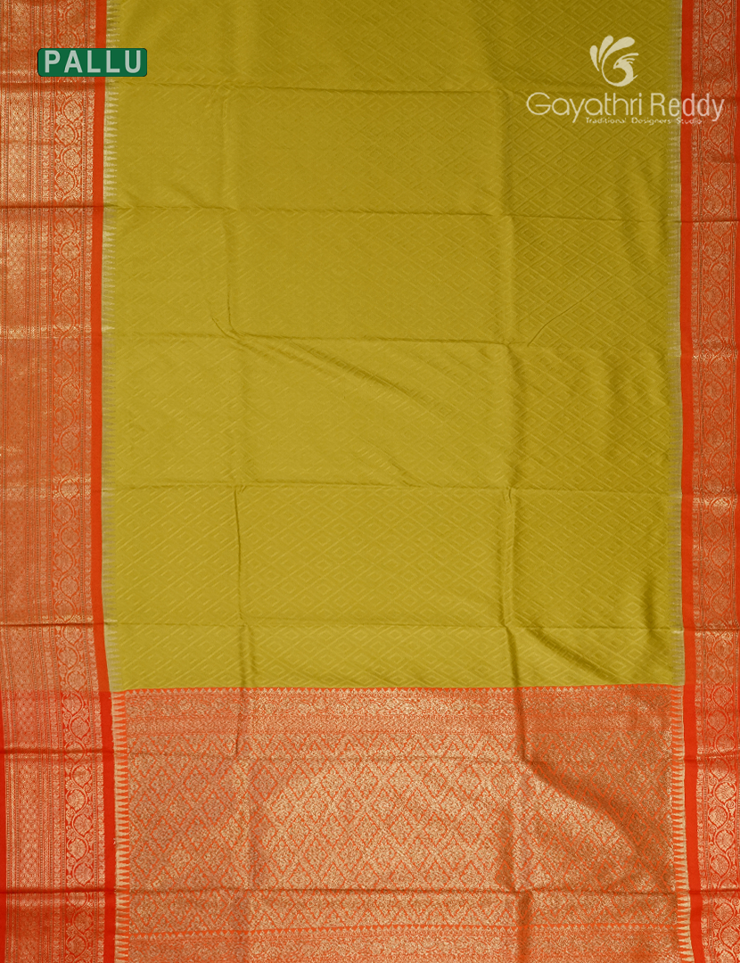 Semi Katan Silk Saree in Mehendi Green and Red
