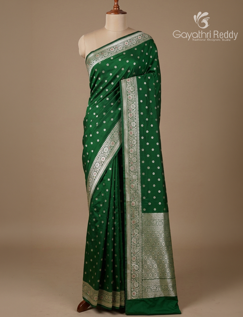 Semi Banaras Katan Silk Saree in Deep Green