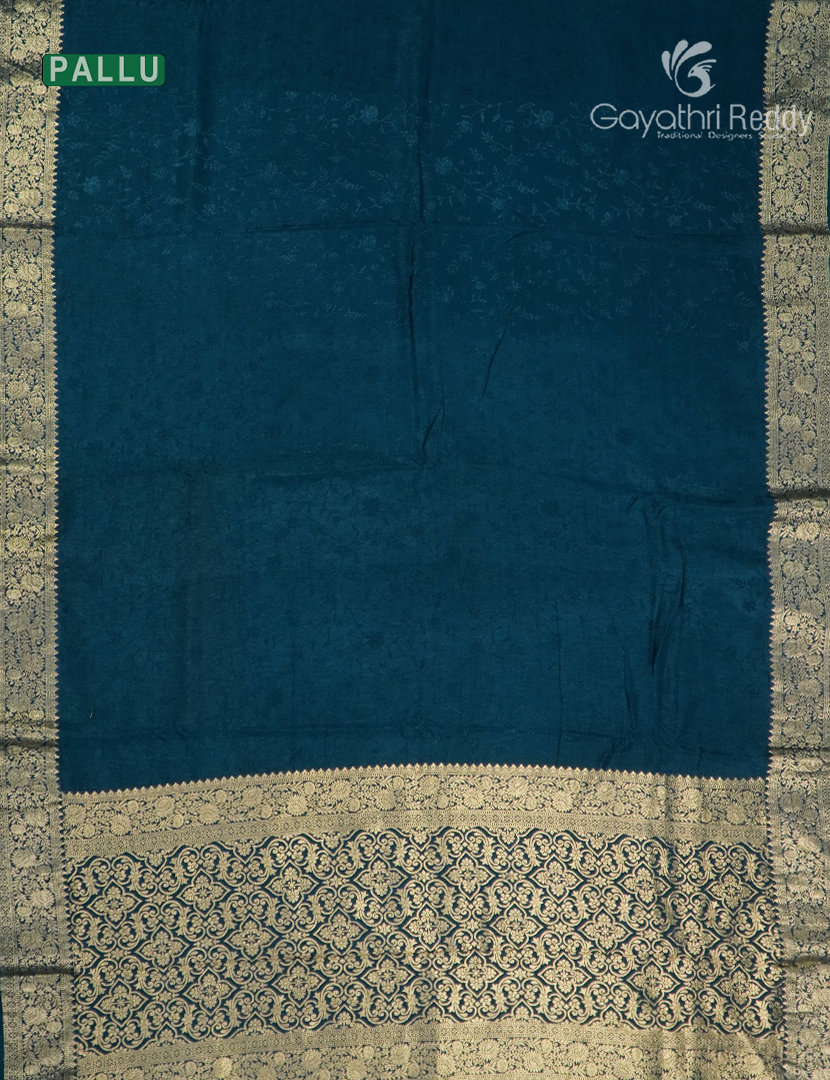 Semi Mysore Crepe Saree in Deep Peacock Blue