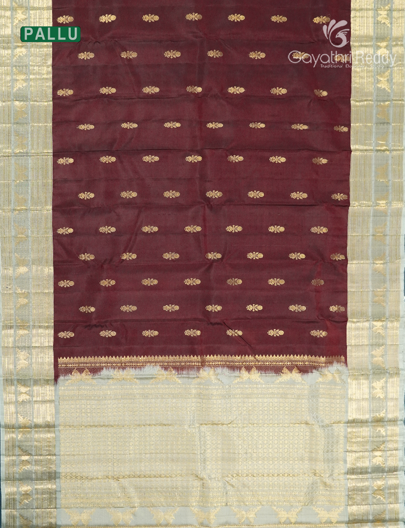Pure Kanchipuram Silk Saree in Deep Brown and Mint Green(Medium Borders )-KP8771