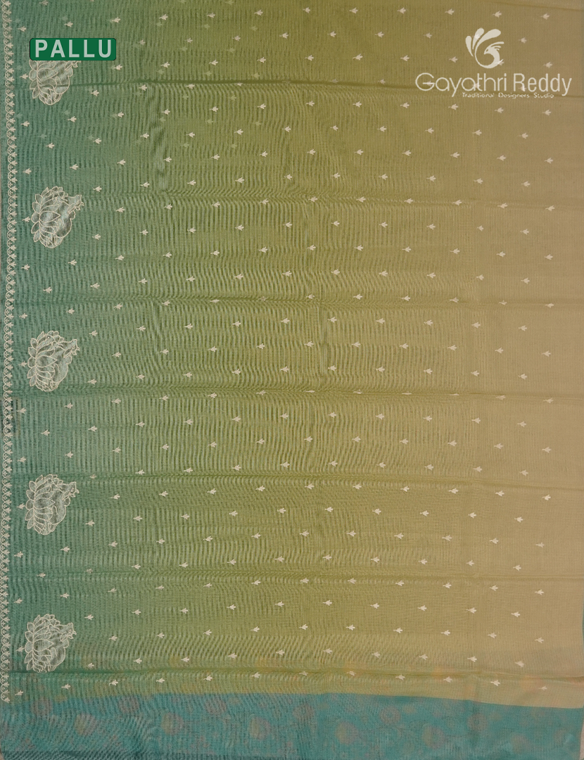 Silk Kota Saree in Lime Green and Sea Green
