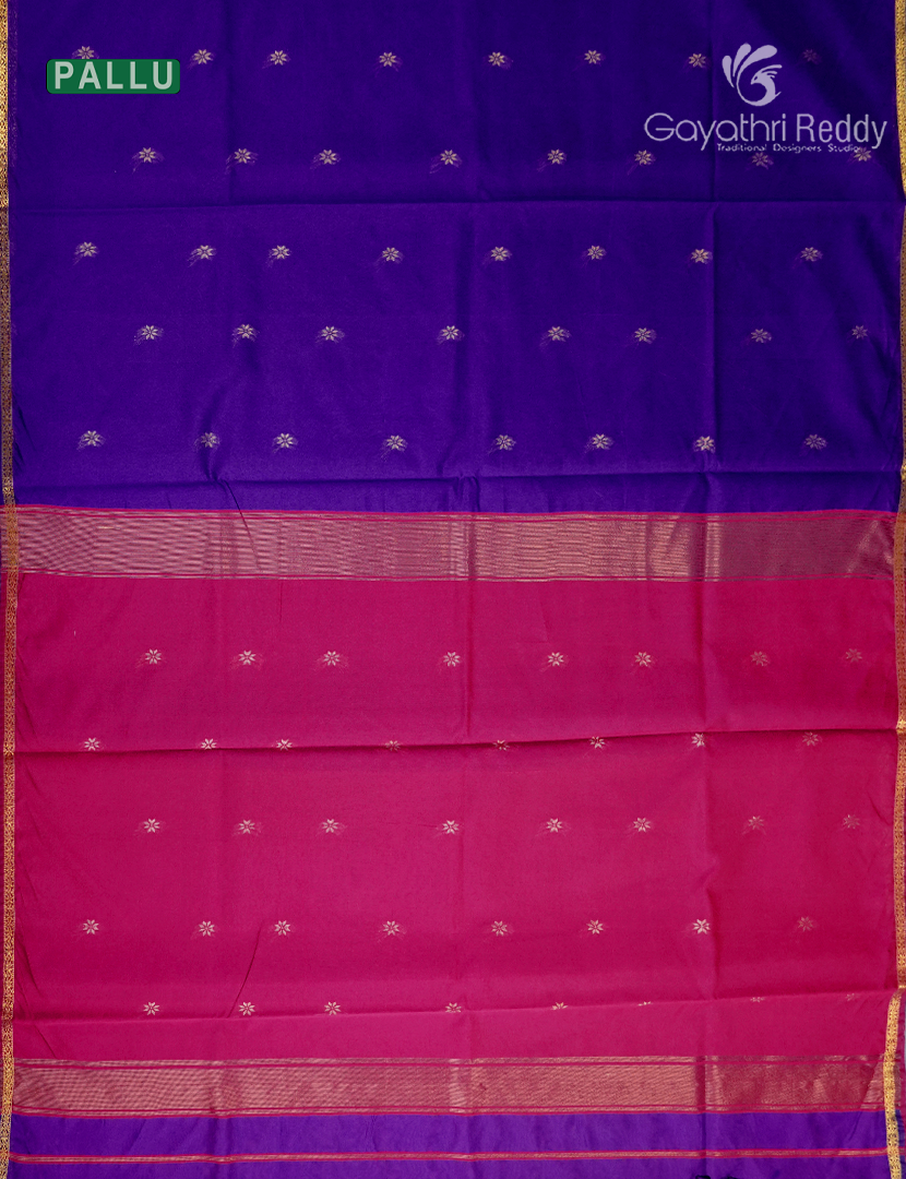 Silk Cotton Saree in Royal Blue and Rani Pink