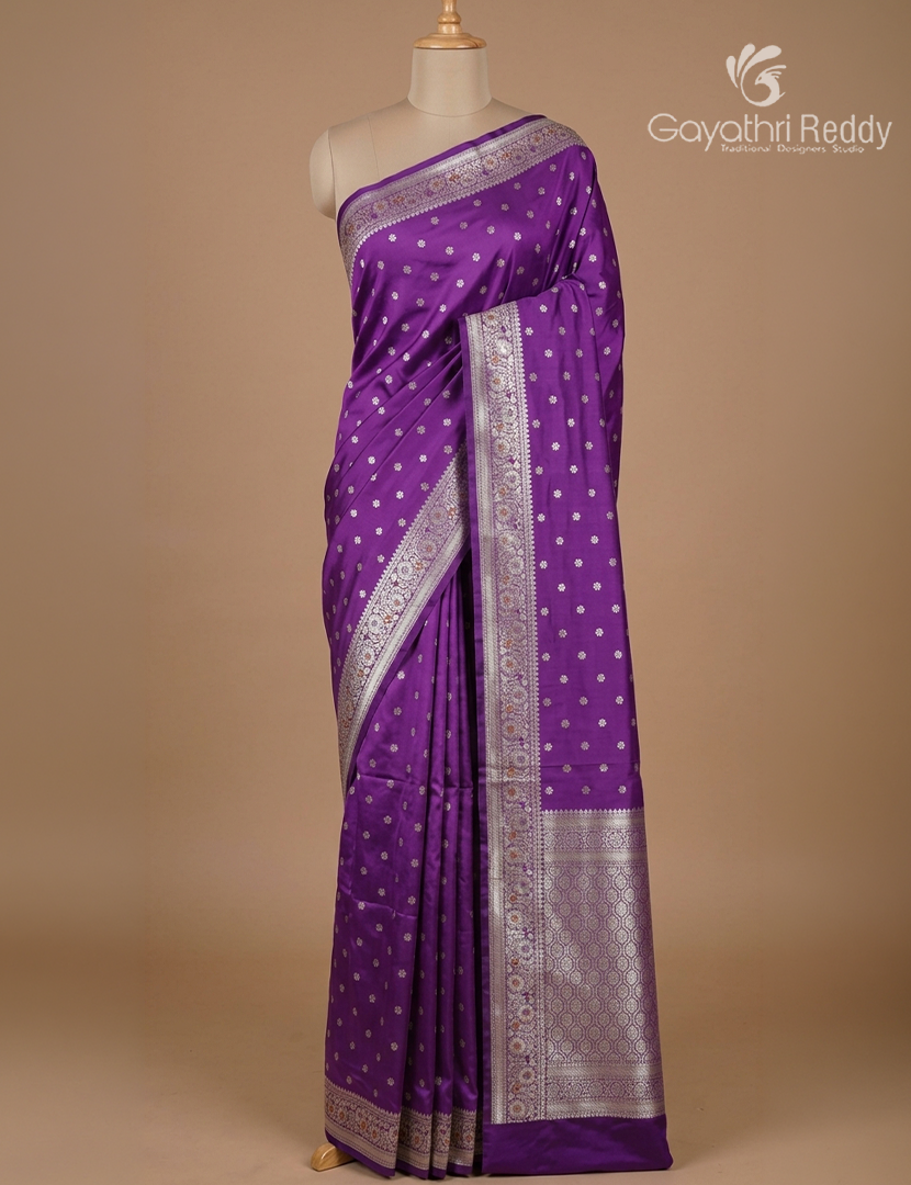 Semi Banaras Katan Silk Saree in Purple