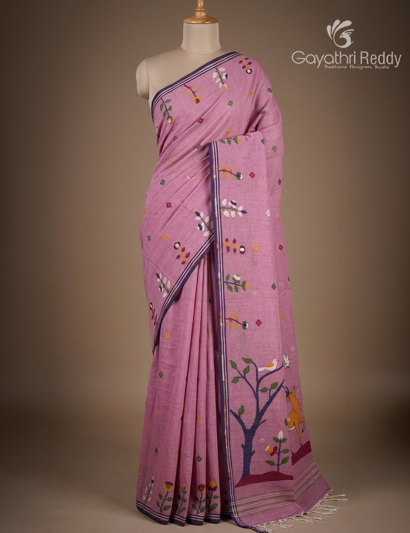 Jamdani Cotton Saree in Light Pink