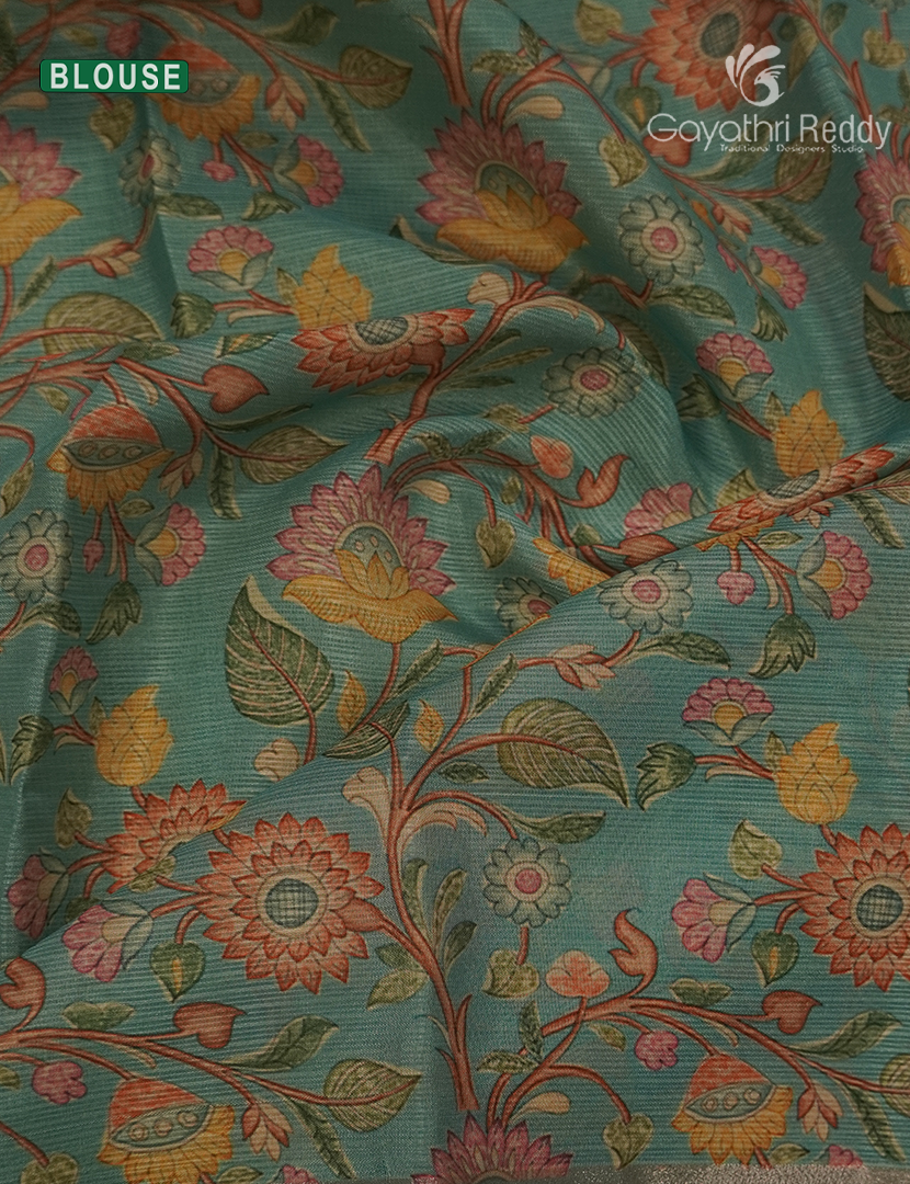 Silk Kota Saree in Lime Green and Sea Green