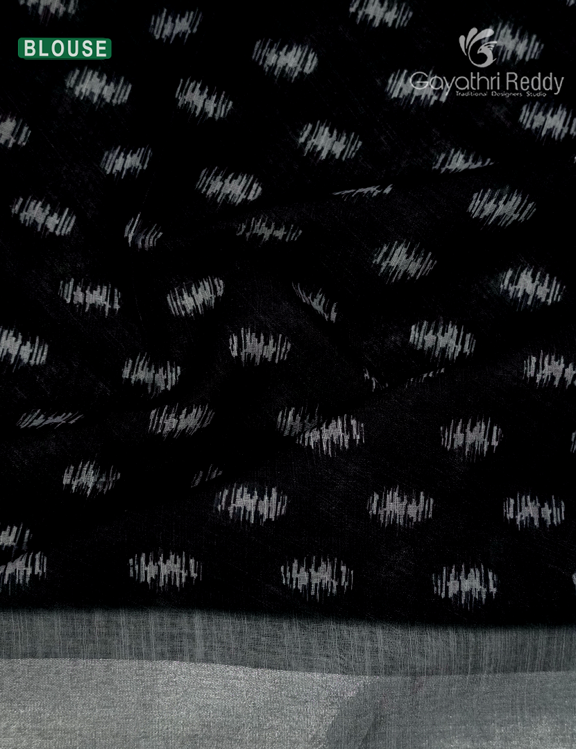 Linen Silk Saree in White and Black