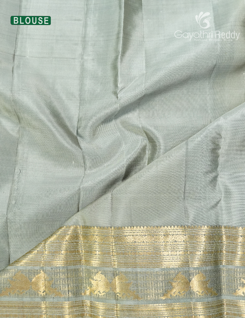 Pure Kanchipuram Silk Saree in Deep Brown and Mint Green(Medium Borders )-KP8771