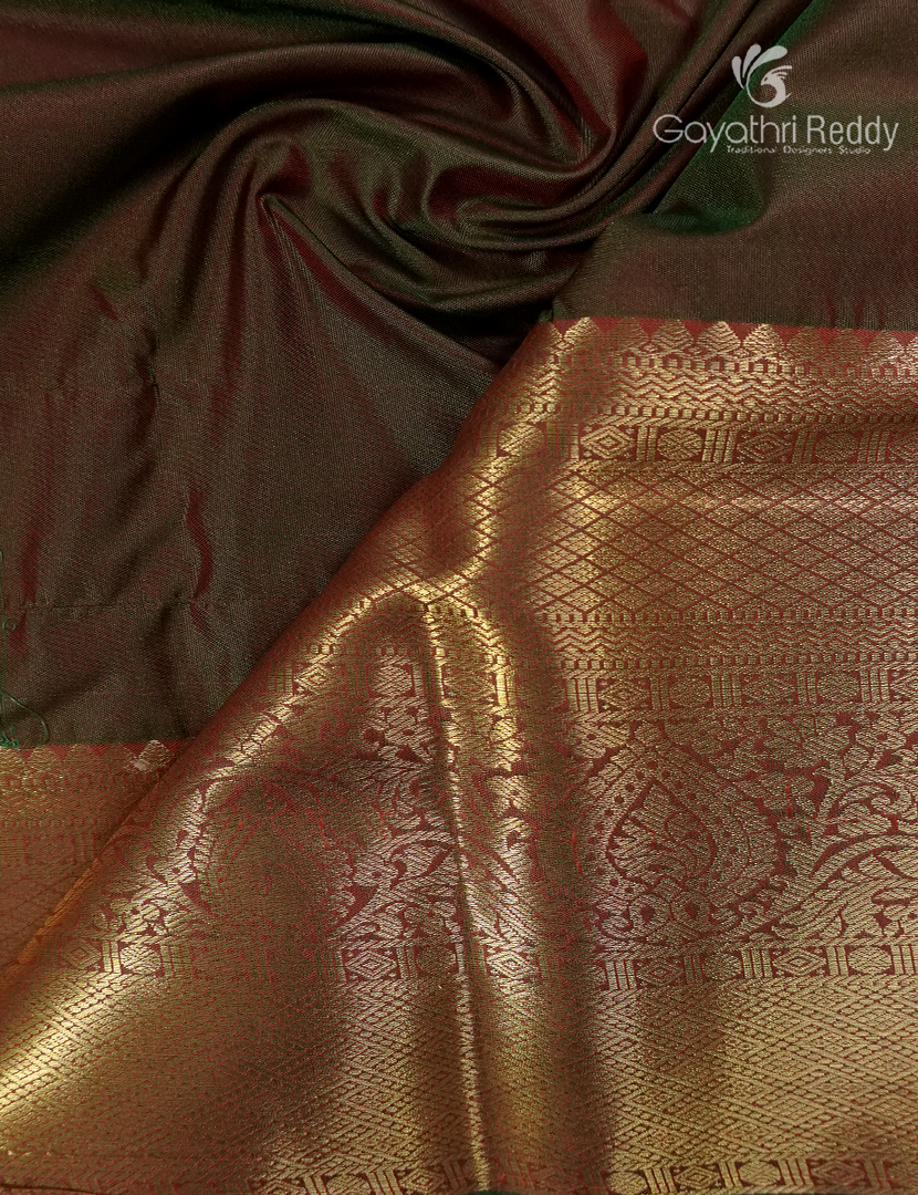 Semi Kanchipuram Silk Saree in Maroon and Deep Brown
