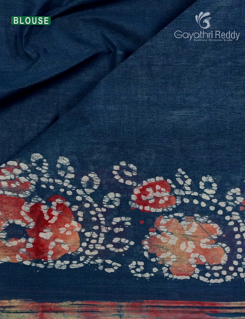 Cotton Batik Print Saree in Indigo Blue