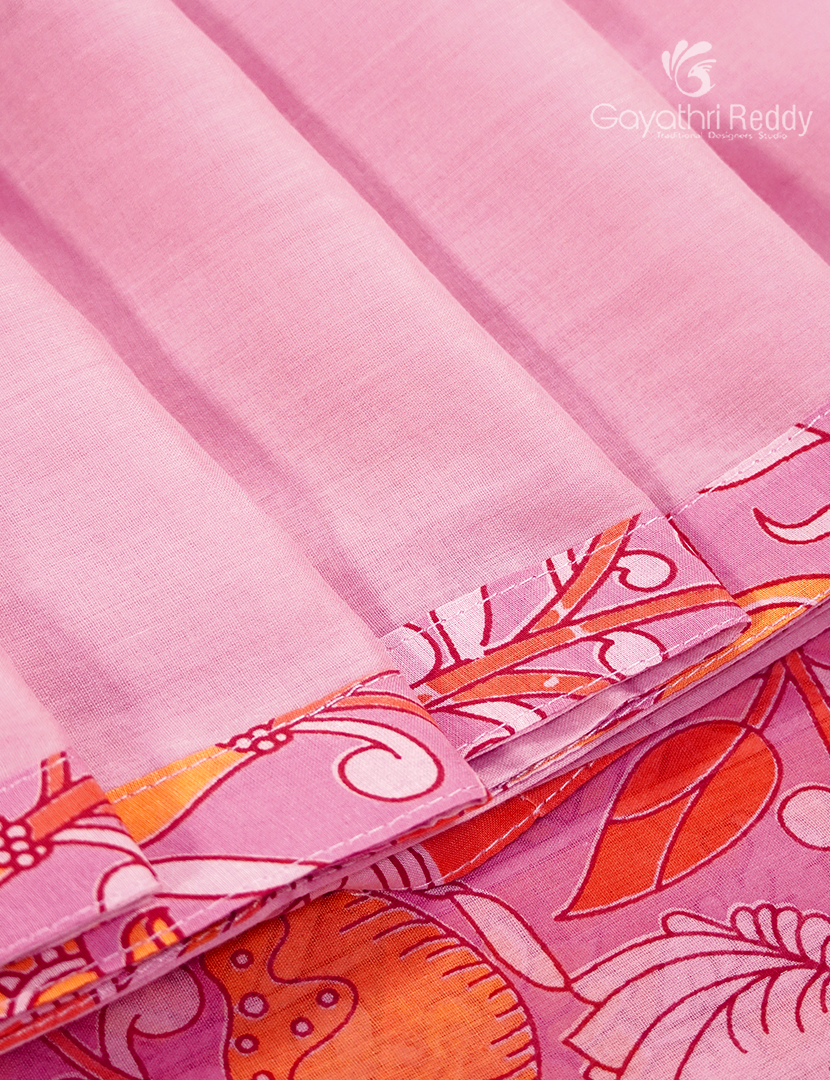 Pure MulMul Cotton Saree in Baby Pink and Orange