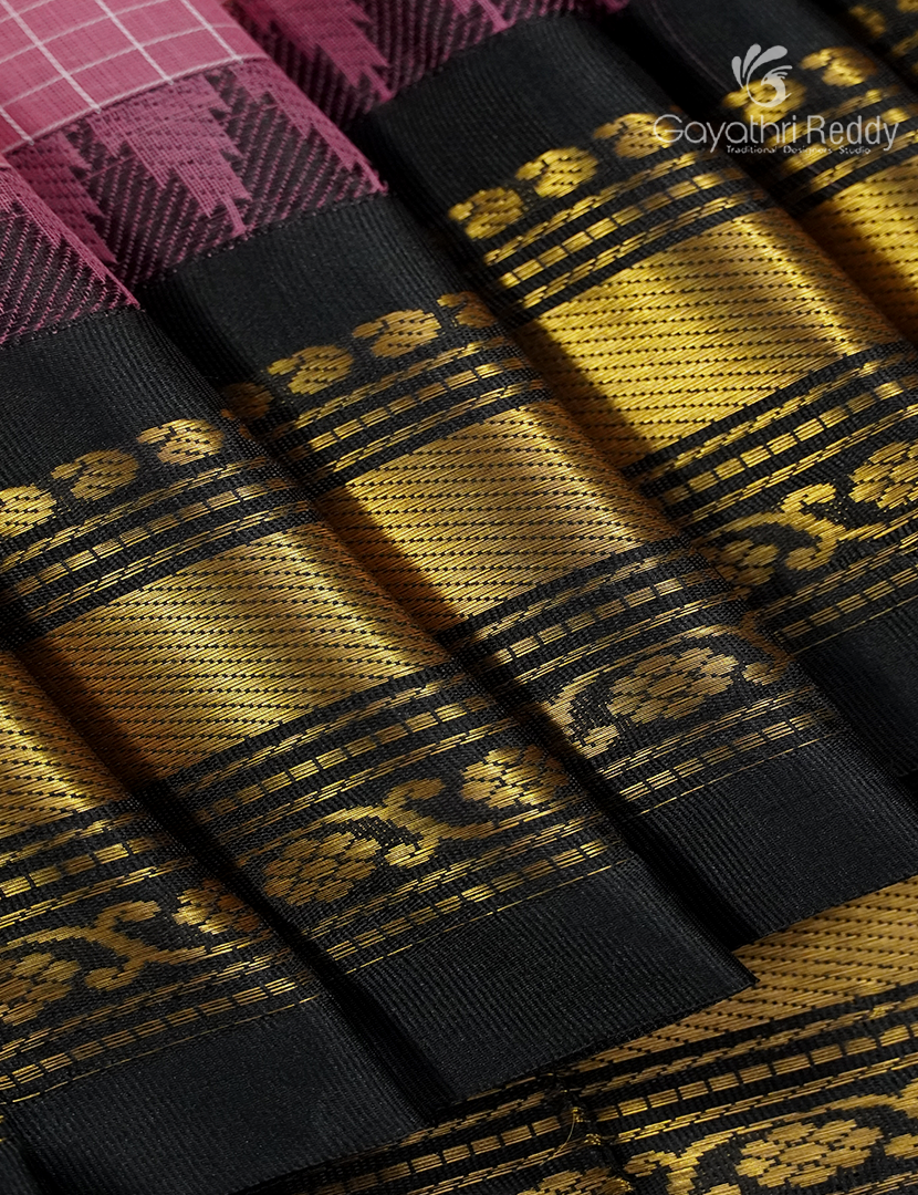Pure Gadwal Cotton Saree in Blush Peach and Deep Blue