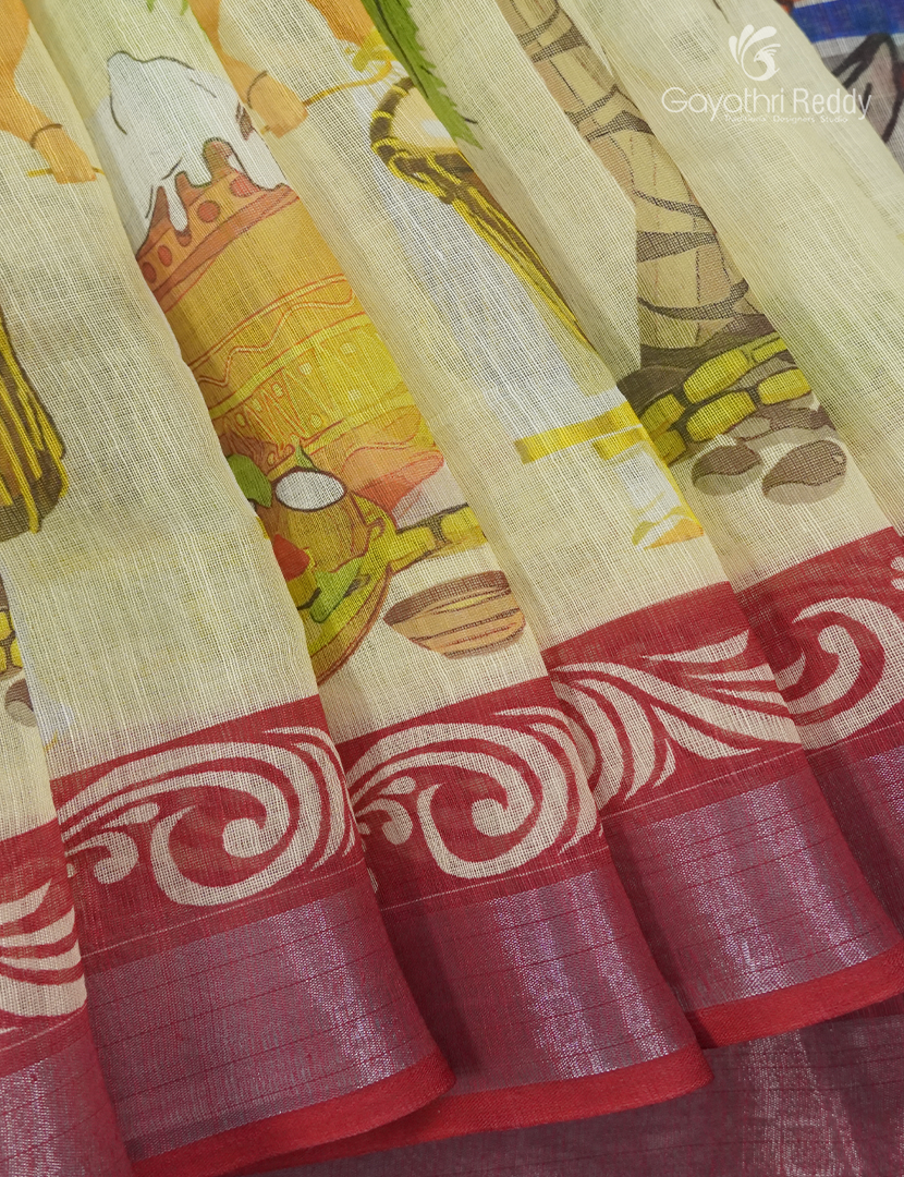Pure Linen Saree in Light Lime Yellow