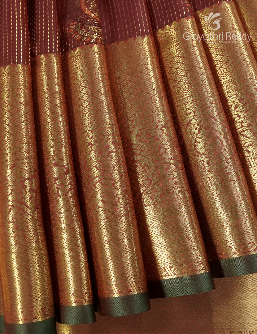 Semi Kanchipuram Silk Saree in Maroon and Deep Brown