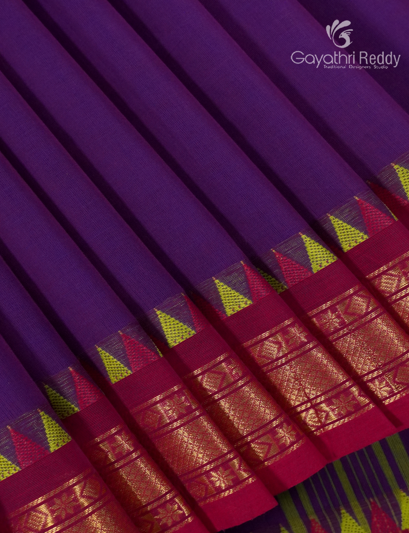 Pure Handloom Cotton Saree in Deep Violet