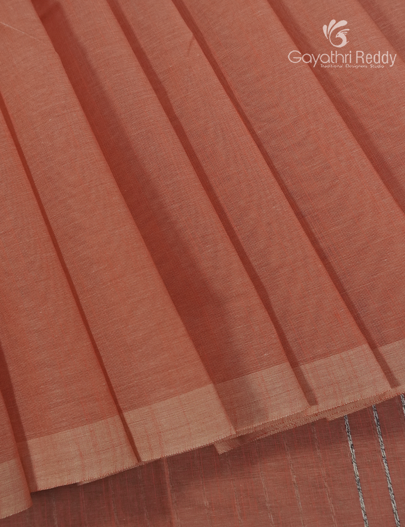 Pure Handloom Cotton Saree in Coral Peach