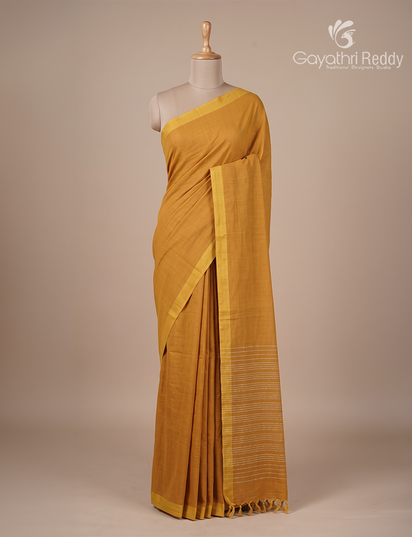 Pure Handloom Cotton Saree in Mustard