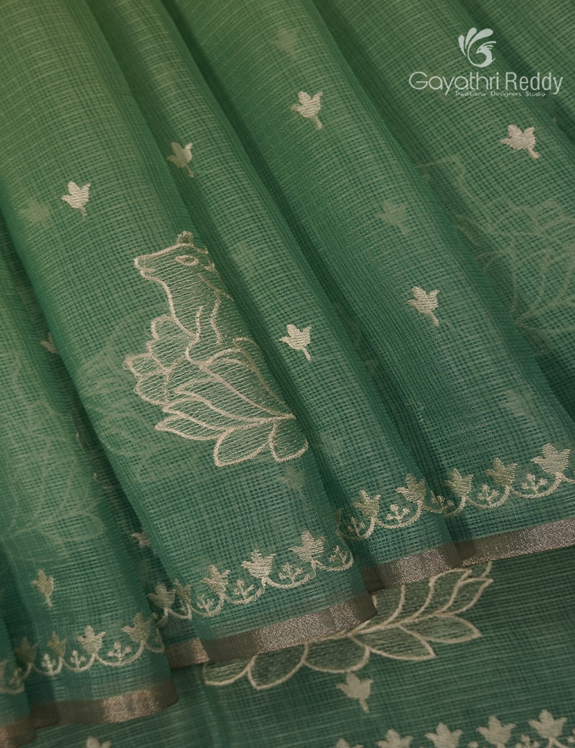 Silk Kota Saree in Lime Green and Sea Green