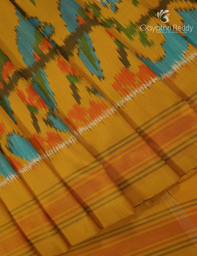 Pure Ikat Silk Saree in Yellow