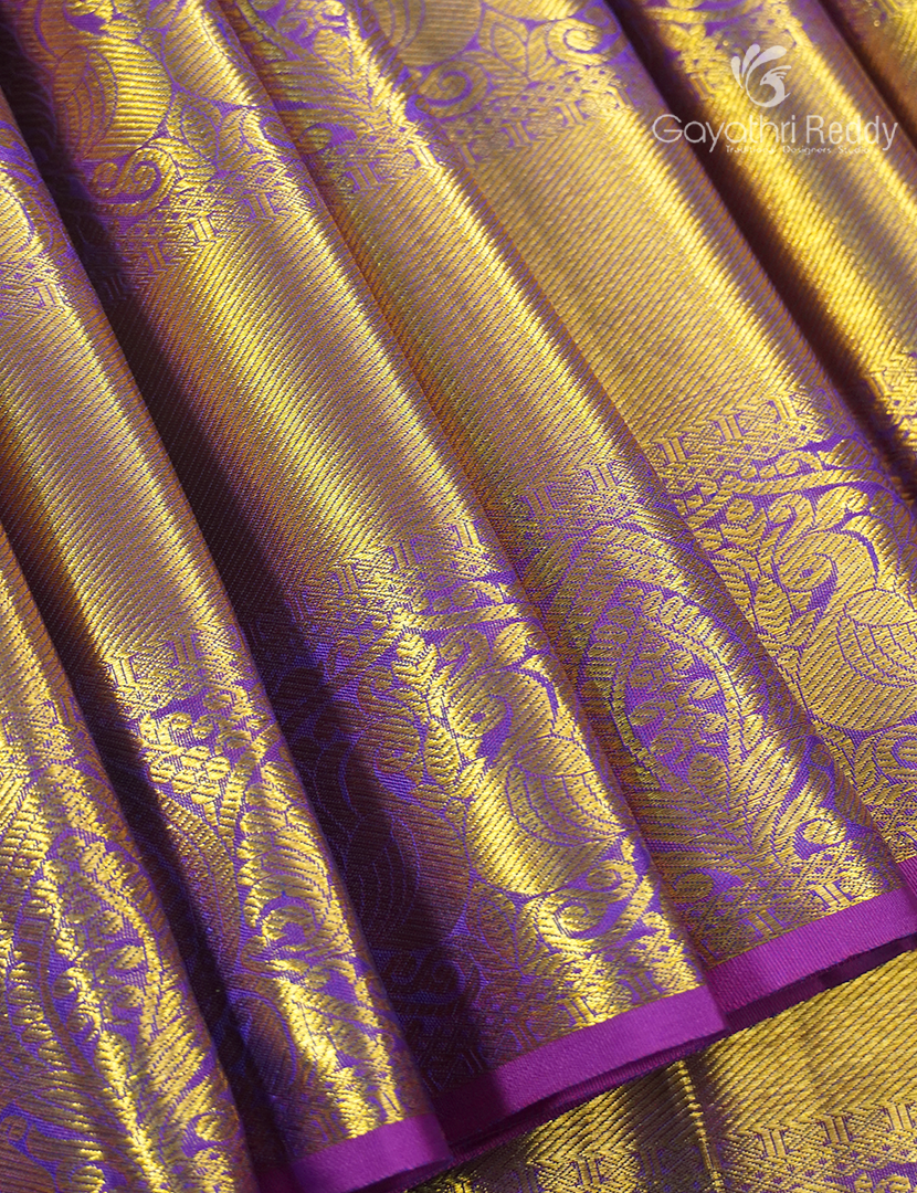 Pure Kanchipuram Silk Bridal Saree in Parrot Green and Purple
