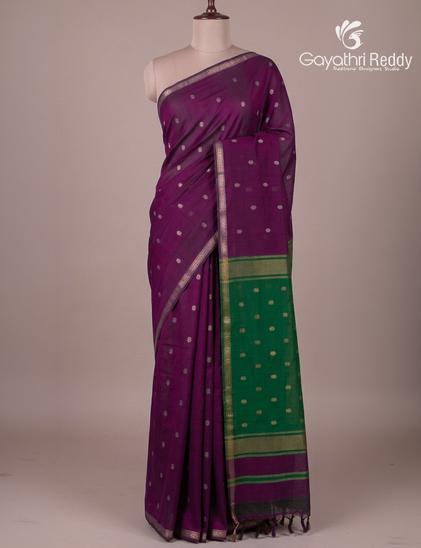 Kanchipuram Sico Saree in Deep Majenta and Green