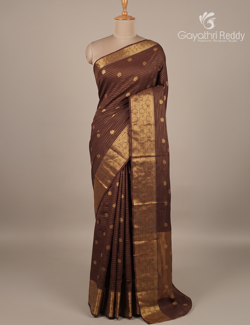 Semi Mysore Crepe Saree in Deep Brown