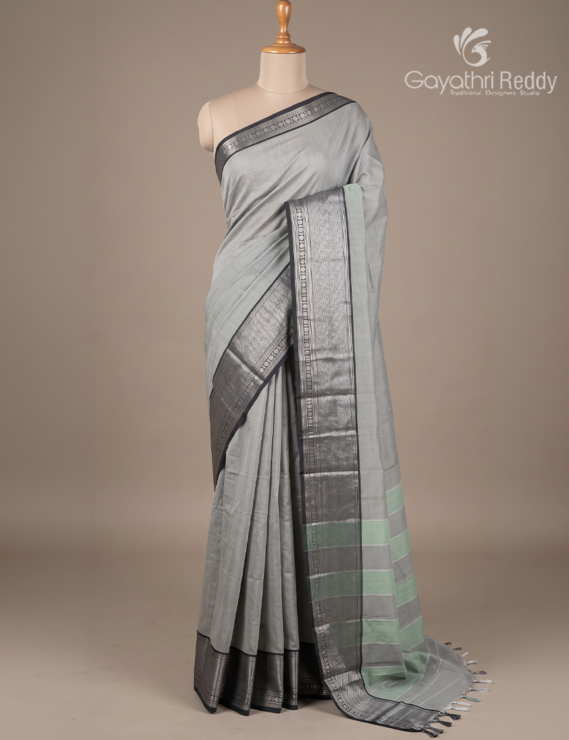 Pure Narayanpet Cotton Saree in Silver Grey