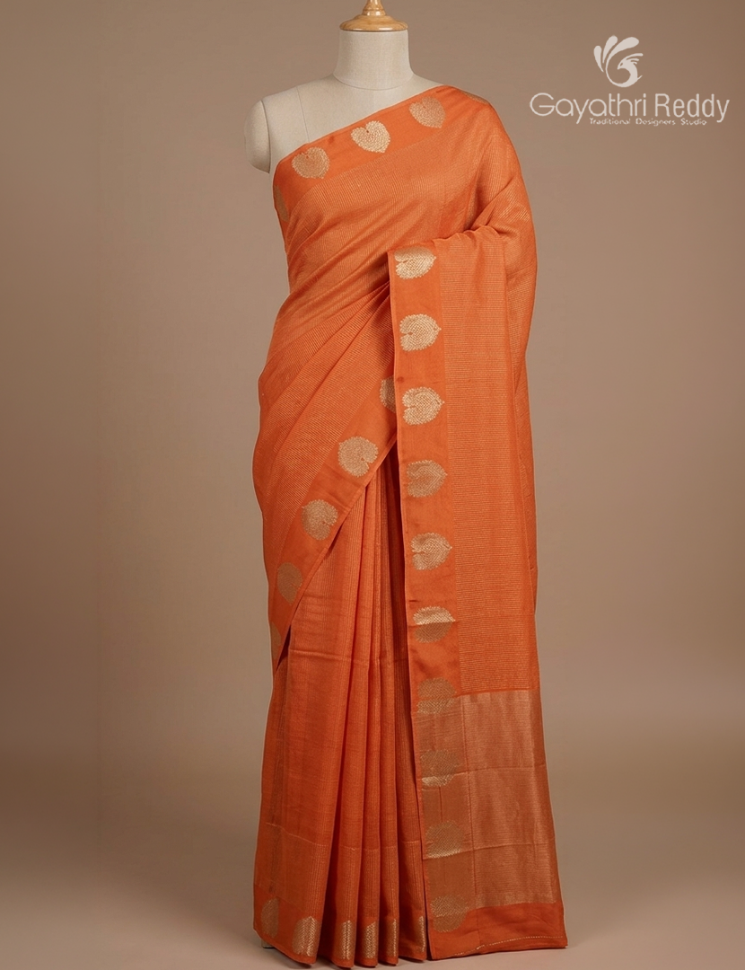 Semi Mysore Crepe Saree in Orange