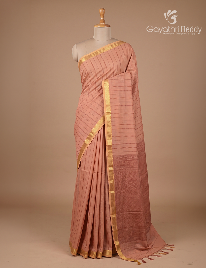 Pure Kanchi Cotton Saree in Peach