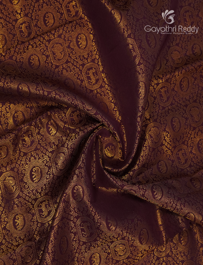 Pure Kanchipuram Silk Saree in Deep Burgundy (Brocade Pattern )