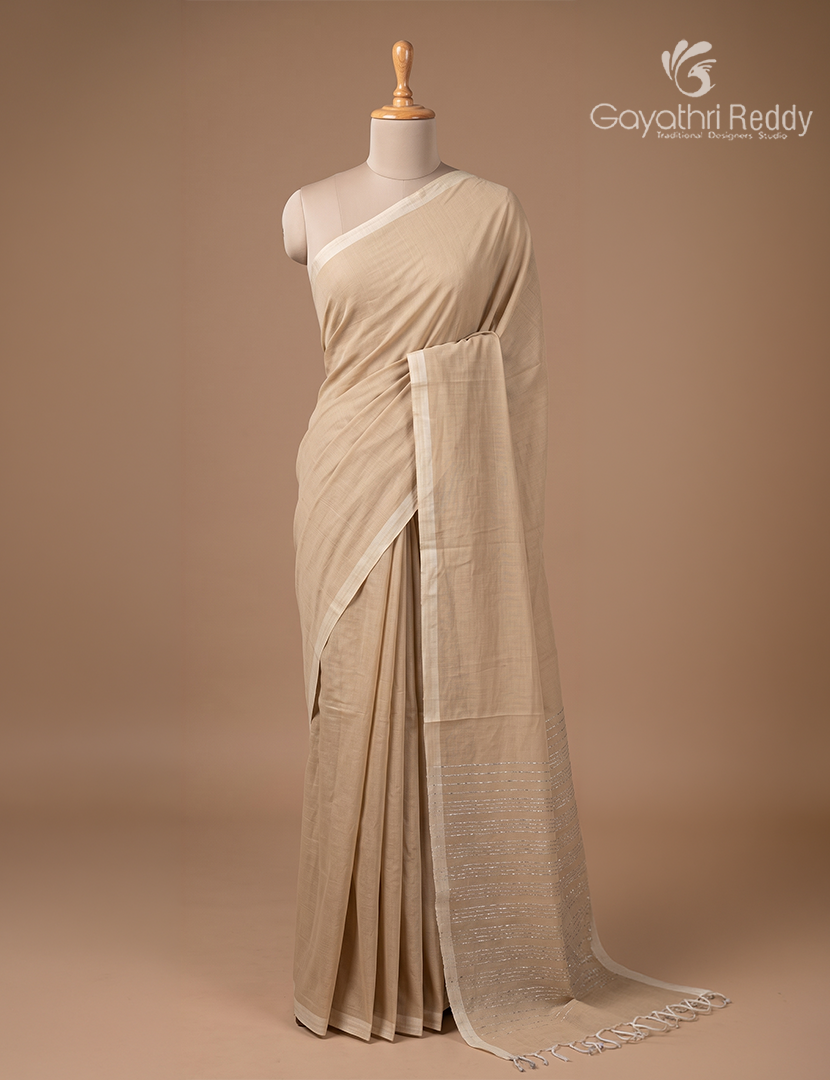 Pure Handloom Cotton Saree in Ivory