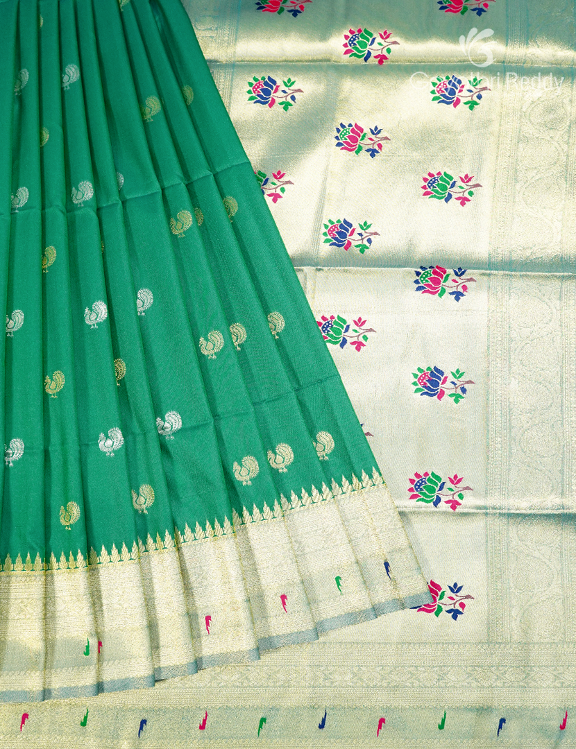 Semi Kanchipuram Art Silk Saree in Leaf Green