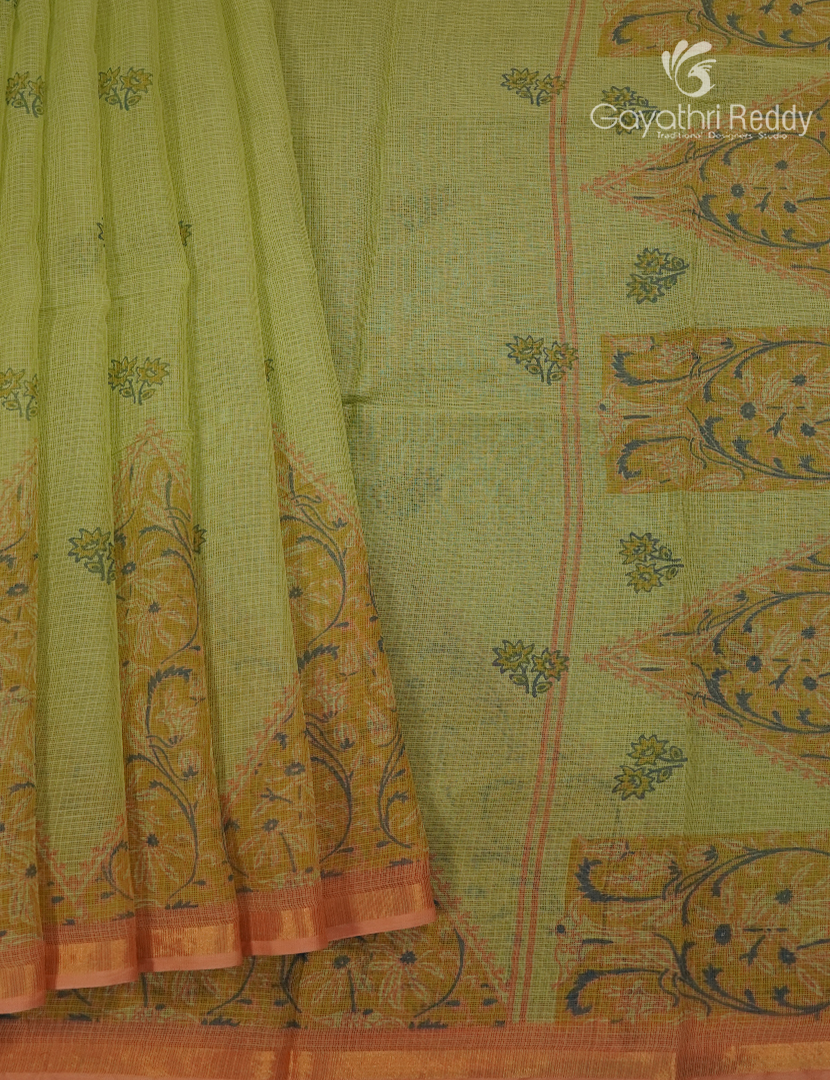 Premium Quality Cotton Kota Saree in Apple Green and Peach