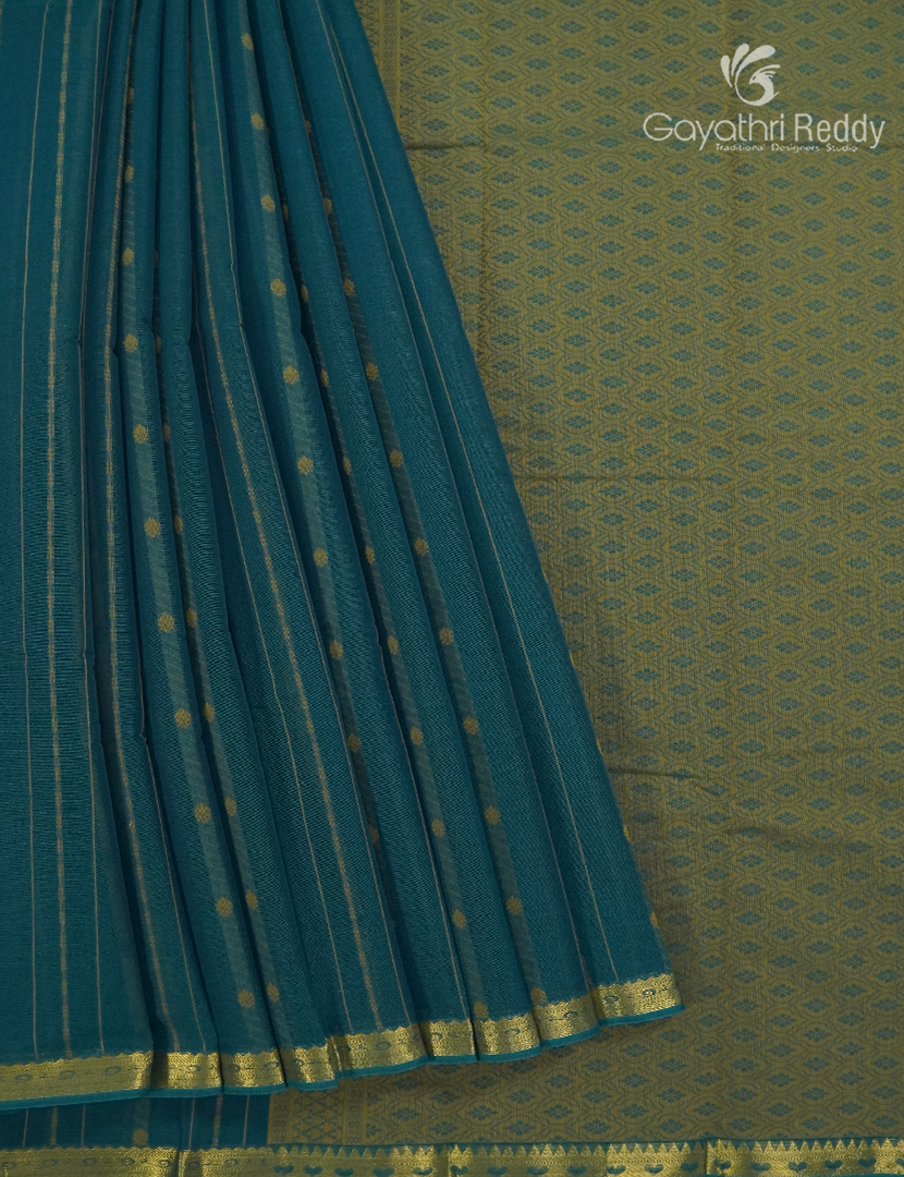 Pure Kanchi Cotton Saree in Deep Peacock Blue