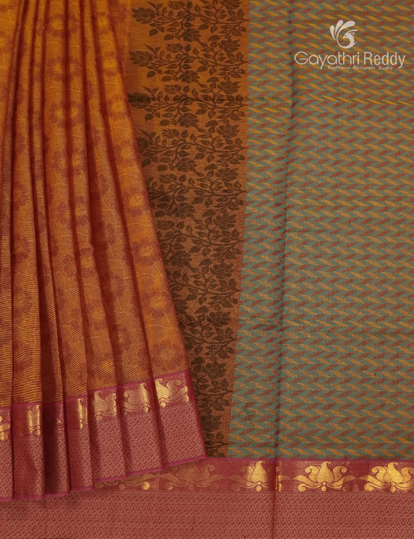 Pure Kanchi Cotton Saree in Deep Mustard
