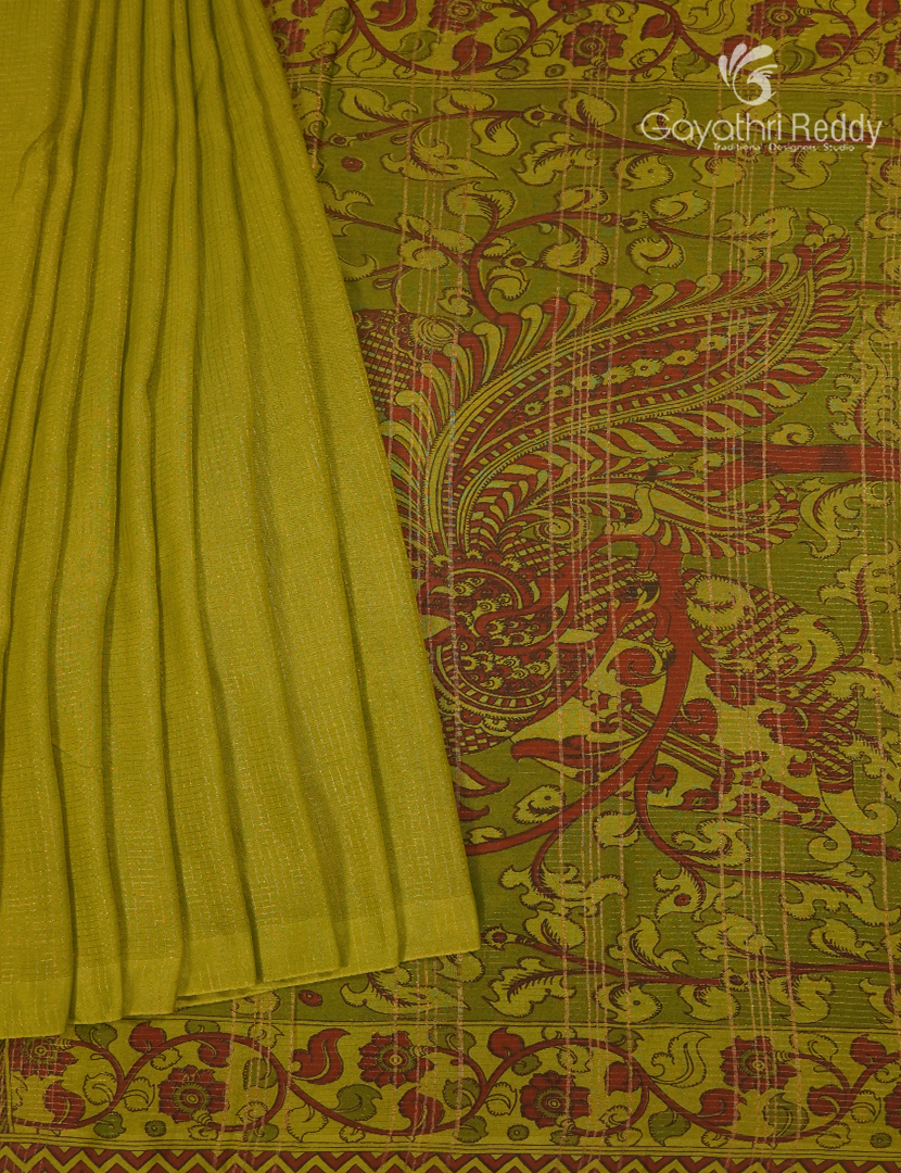 Pure Munga Silk Saree in Lime Green