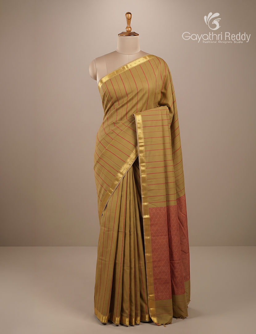 Pure Kanchi Cotton Saree in Deep Beige