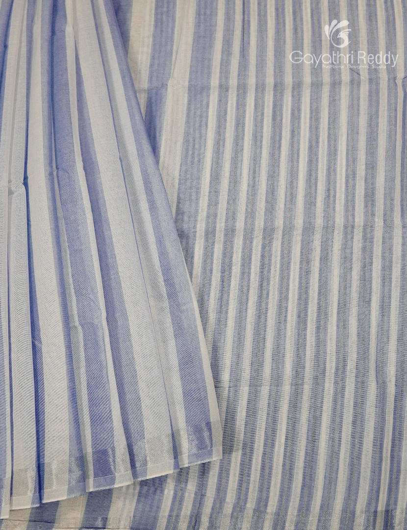 Pure Kanchi Cotton Saree in Cream and Powder Blue