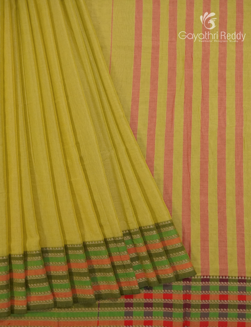Pure Narayanpet Cotton Saree in Lime Yellow