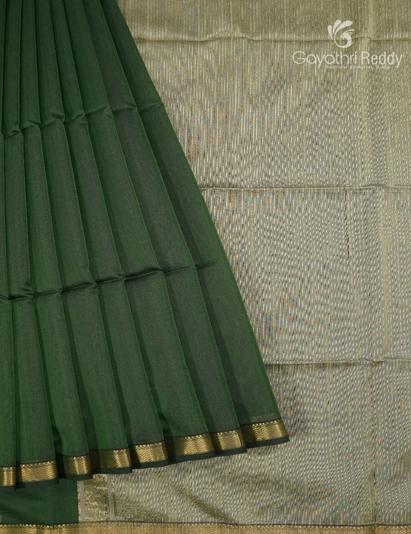 Pure Chanderi Sico Saree in Deep Olive Green
