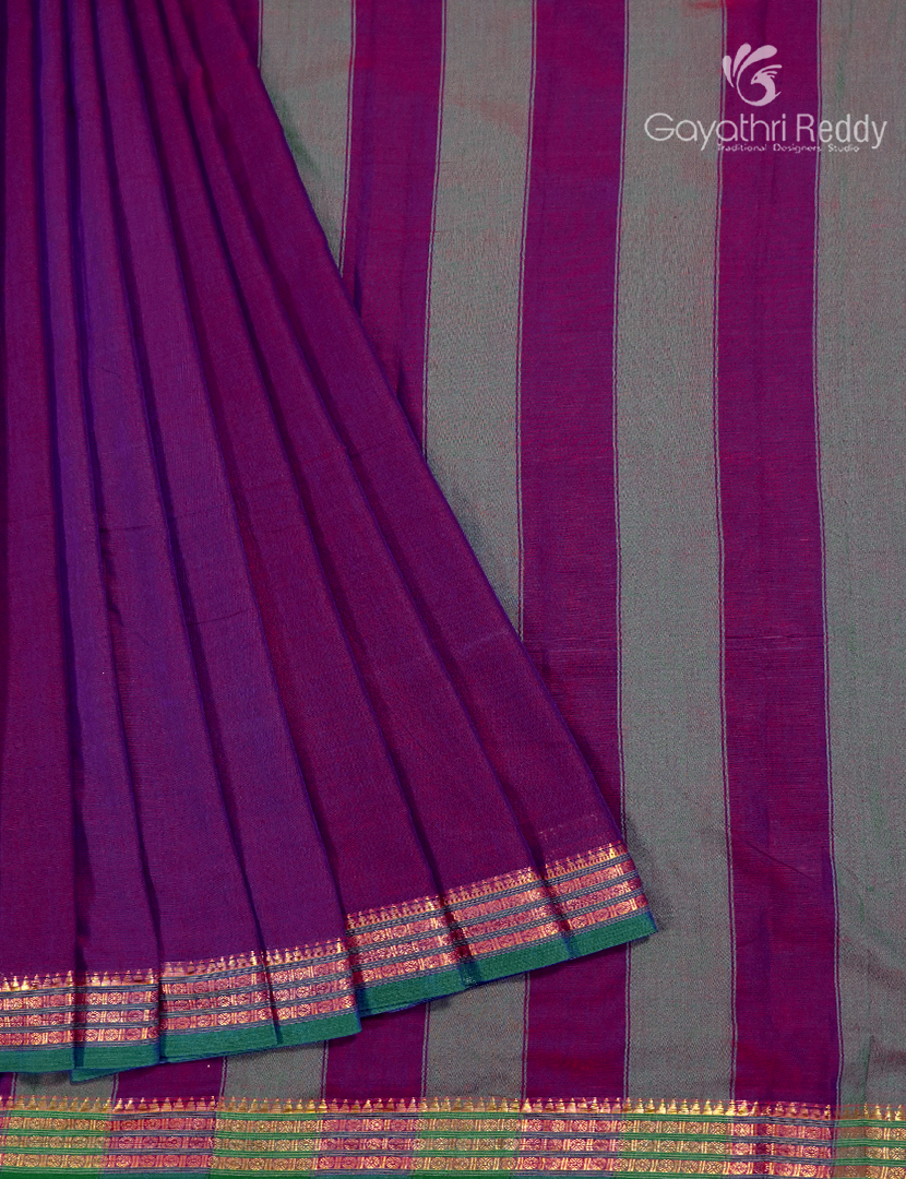 Pure Narayanpet Cotton Saree in Deep Jamun