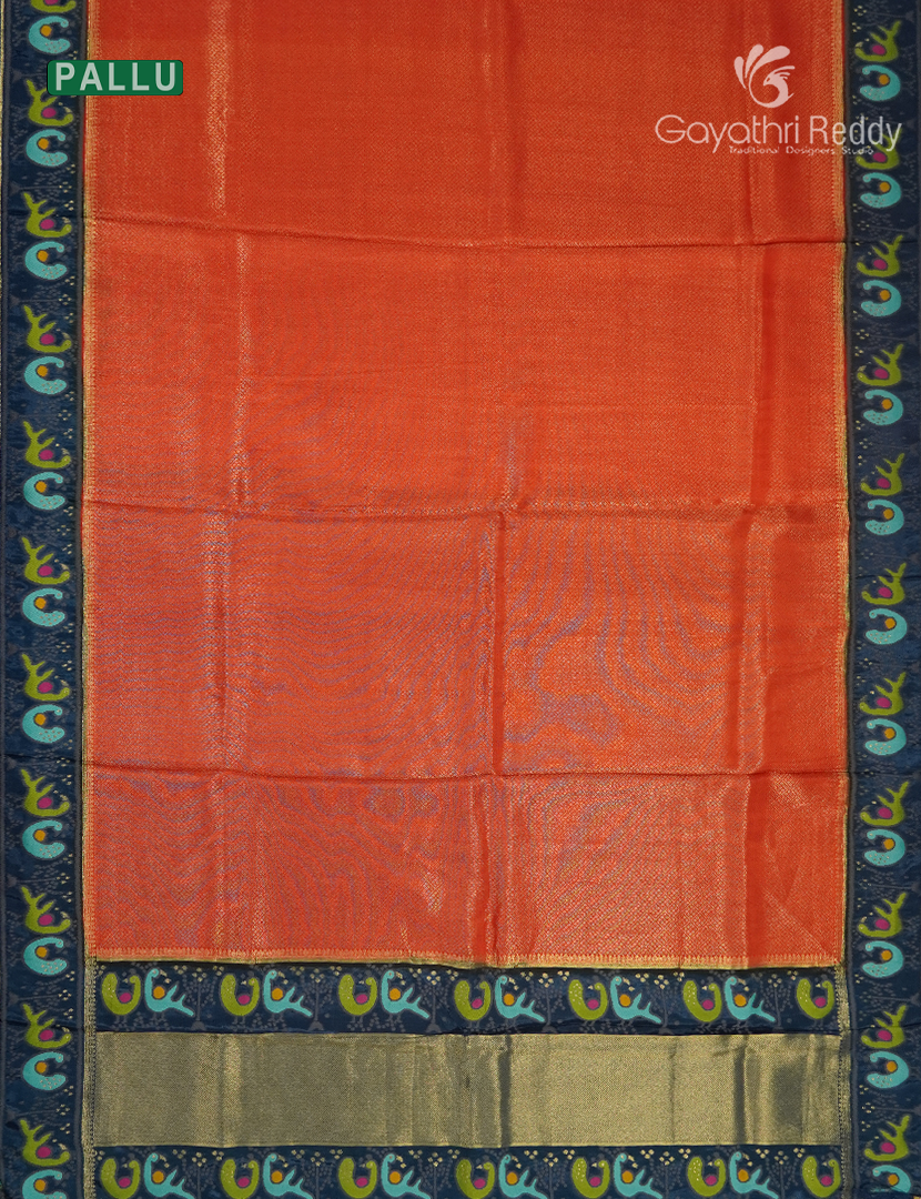 Semi Mysore Silk Saree in Orange and Deep Peacock Green