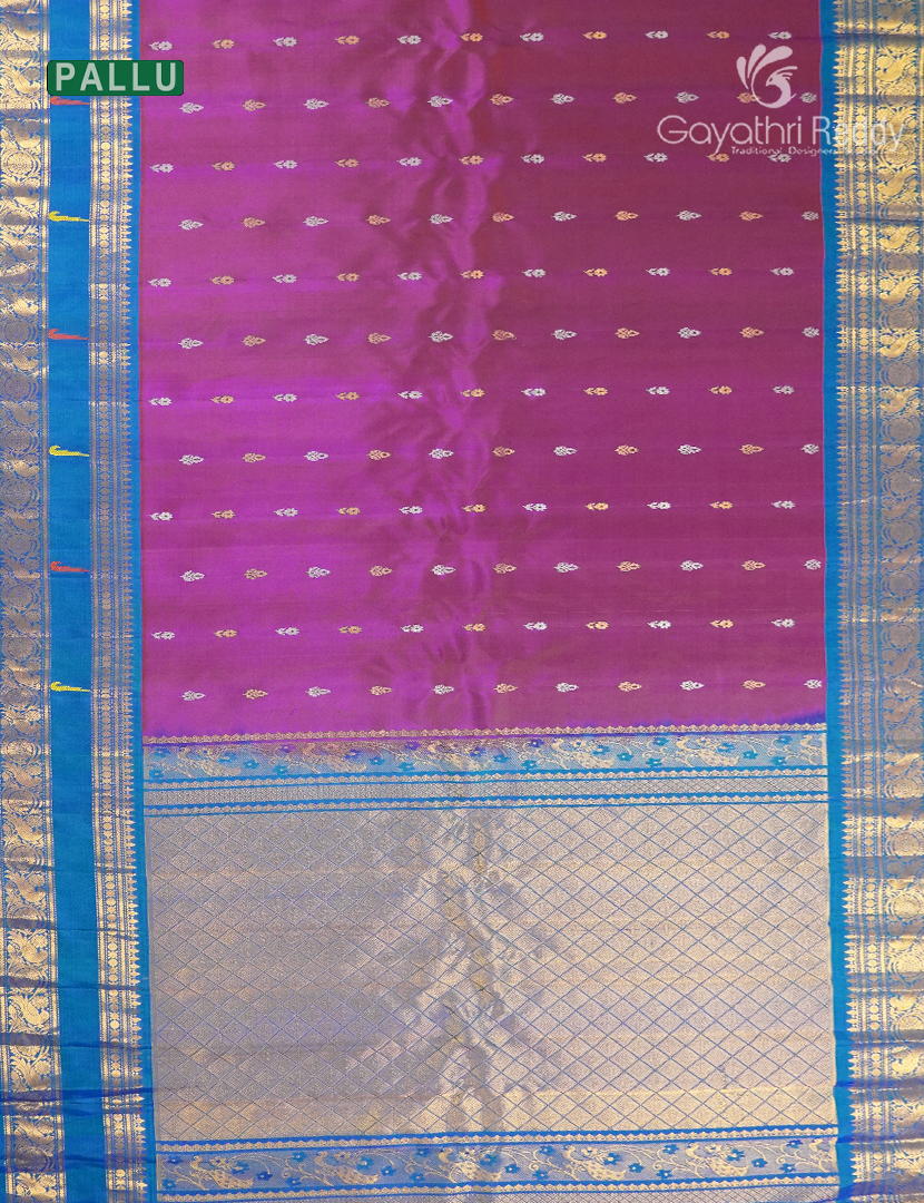 Pure Gadwal Silk Saree in Magenta and Blue