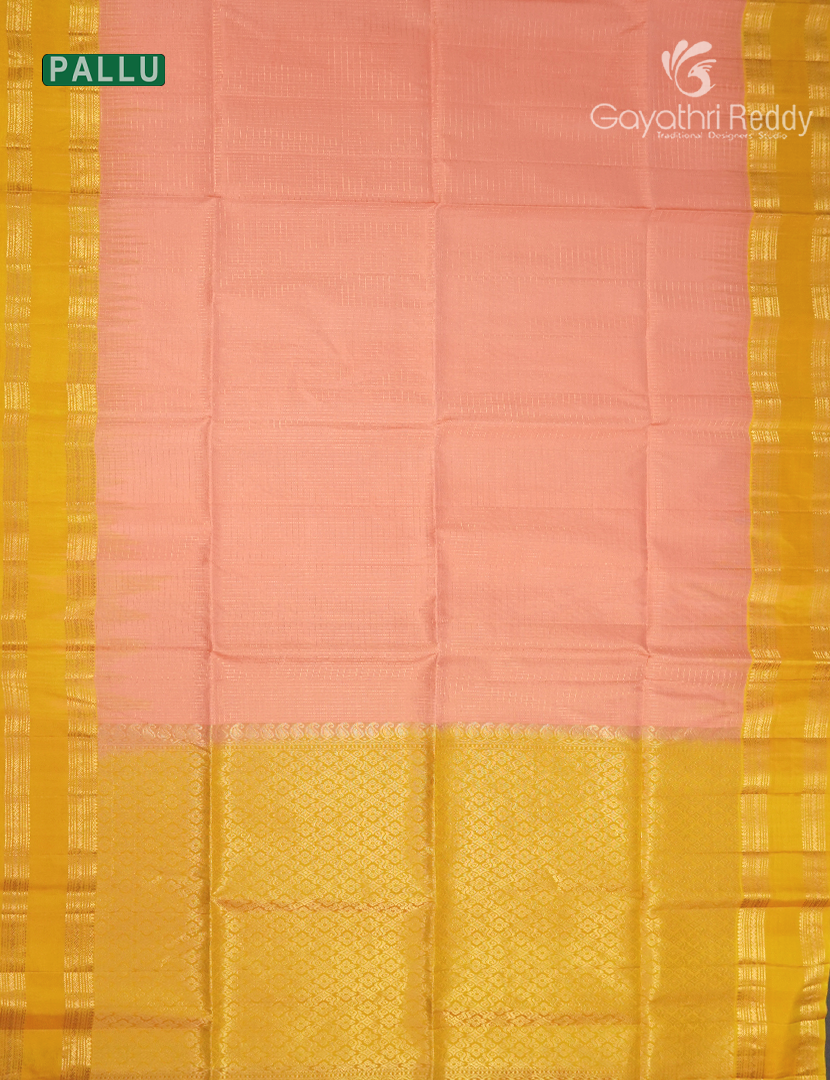 Pure Kanchipuram Vintage Silk Saree in Peach and Golden Yellow