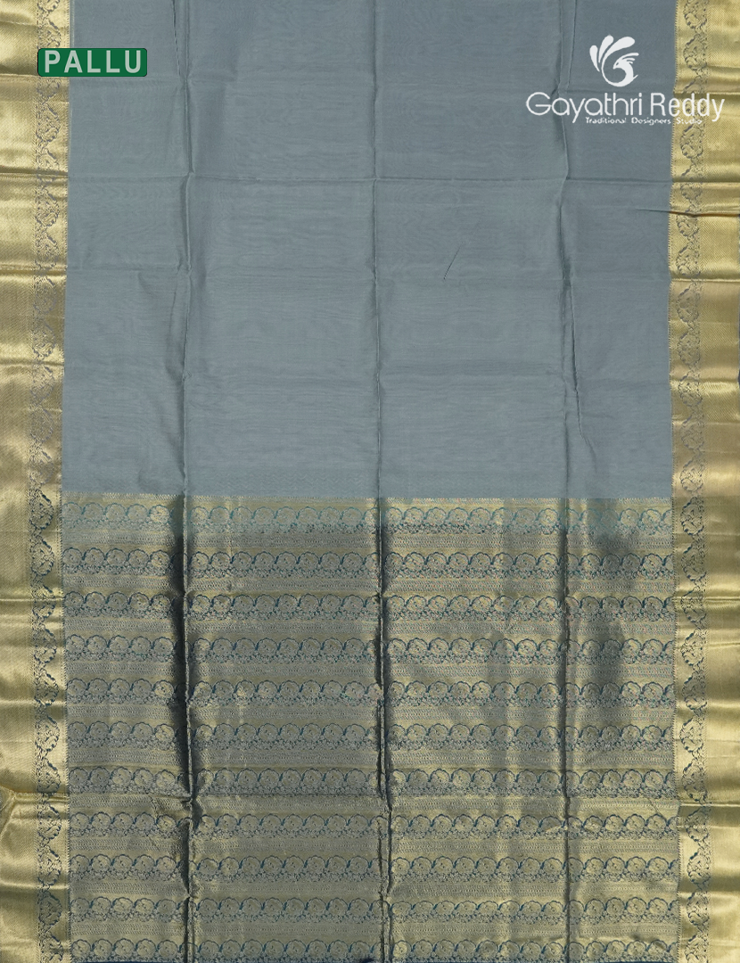Pure Kanchipuram Sico Saree in Grey and Peacock Green
