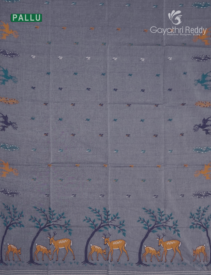 Jamdani Cotton Saree in Grey