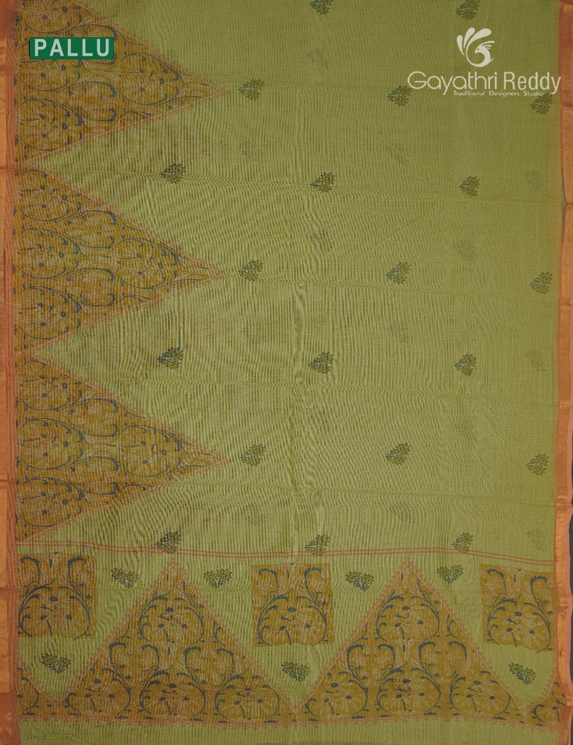 Premium Quality Cotton Kota Saree in Apple Green and Peach