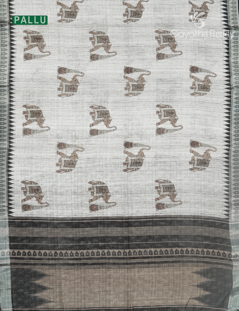 Linen Silk Saree in Cream and Black