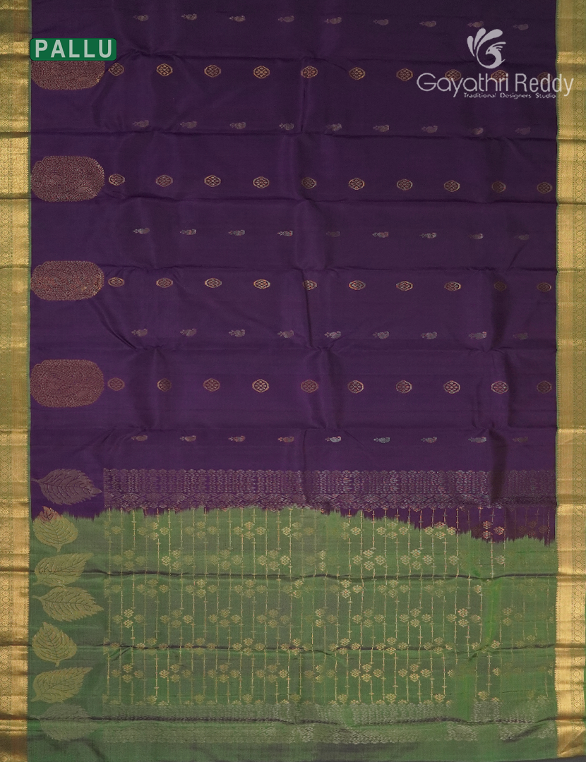 Pure Kanchipuram Silk Saree in Deep Violet and Green